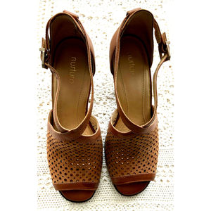 Nurture Heels Womens Sling Back Brown Open Toes Slingback Sandals Shoes Size 7.5